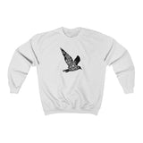 Bird Print Sweatshirt with Floral Design in White