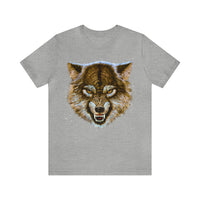 Angry Wolf image on unisex cotton T-shirt - Athletic Heather