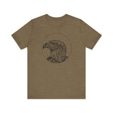 Eagle Eye Tee Front View: Eagle graphic on a unisex cotton t-shirt | Heather Olive