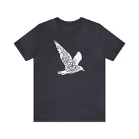 Flying Bird Tee front design - Unisex cotton shirt in Heather Navy