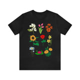 Unisex jersey short sleeve tee with floral print design in Black