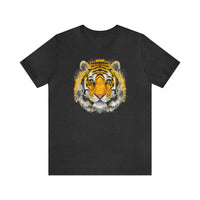 Tiger print graphic on high-quality cotton tee in Dark Grey Heather