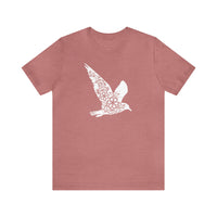 Flying Bird Tee front design - Unisex cotton shirt in Heather Mauve