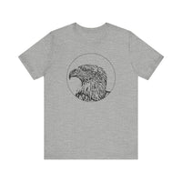 Eagle Eye Tee Front View: Eagle graphic on a unisex cotton t-shirt | Athletic Heather