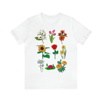 Unisex jersey short sleeve tee with floral print design in White