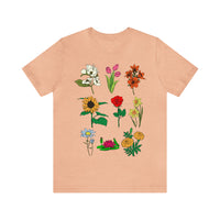 Unisex jersey short sleeve tee with floral print design in Heather Peach