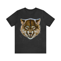 Angry Wolf image on unisex cotton T-shirt - Dark Grey Heather