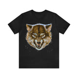 Angry Wolf image on unisex cotton T-shirt - Black