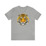 Tiger print graphic on high-quality cotton tee in Athletic Heather