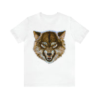 Angry Wolf image on unisex cotton T-shirt - White