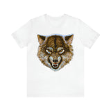 Angry Wolf image on unisex cotton T-shirt - White