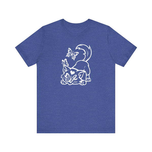 Kitty Tee - Cat Graphic Tee in Heather True Royal