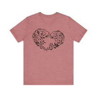 Tigers Heart Tee with tiger graphic and heart design in Heather Mauve