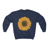 Sunflower Sweatshirt front view with vibrant flower print in Navy