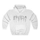 Wild Flowers Hoodie front view with flower prin in White