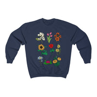 Unisex floral sweatshirt with vibrant flower print design in Navy