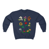 Unisex floral sweatshirt with vibrant flower print design in Navy