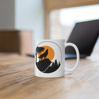 White ceramic wolf mug with howling design