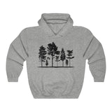 Trees Hoodie with tree design on a comfortable unisex heavy blend hoodie in Sport Grey