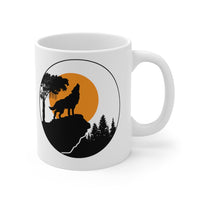 White ceramic wolf mug with howling design