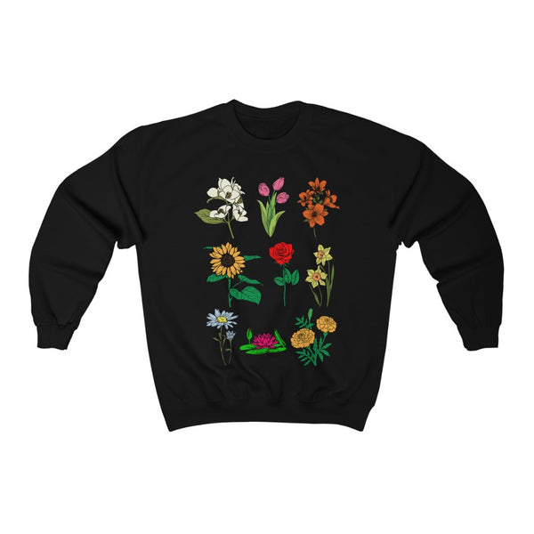 Unisex floral sweatshirt with vibrant flower print design in Black