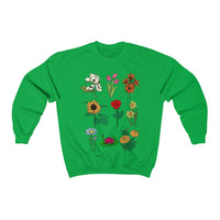 Unisex floral sweatshirt with vibrant flower print design in Irsh Green