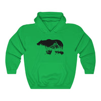 Front view of Bearvironment Hoodie with hand-drawn bear silhouette - Irish Green