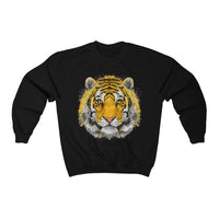 Tiger print sweatshirt front view - Animal print crewneck in Black