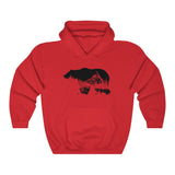 Front view of Bearvironment Hoodie with hand-drawn bear silhouette - Red