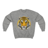 Tiger print sweatshirt front view - Animal print crewneck in Sport Grey