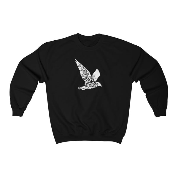 Bird Print Sweatshirt with Floral Design in Black