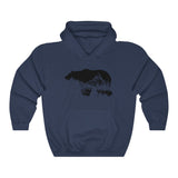 Front view of Bearvironment Hoodie with hand-drawn bear silhouette - Navy