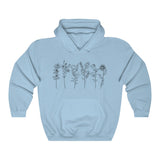 Wild Flowers Hoodie front view with flower prin in Light Blue