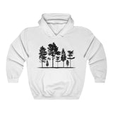 Trees Hoodie with tree design on a comfortable unisex heavy blend hoodie in White