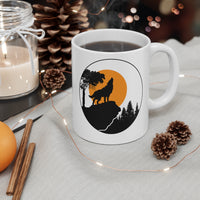 White ceramic wolf mug with howling design