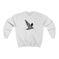 Bird Print Sweatshirt with Floral Design in White