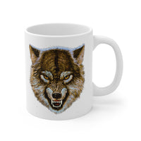 Front view of White Ceramic Wolf Mug 11 oz