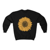 Sunflower Sweatshirt front view with vibrant flower print in Black