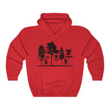 Trees Hoodie with tree design on a comfortable unisex heavy blend hoodie in Red