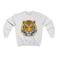 Tiger print sweatshirt front view - Animal print crewneck in White