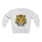 Tiger print sweatshirt front view - Animal print crewneck in White