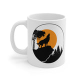 White ceramic wolf mug with howling design