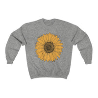 Sunflower Sweatshirt front view with vibrant flower print in Sport Grey