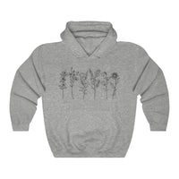 Wild Flowers Hoodie front view with flower prin in Sport Grey